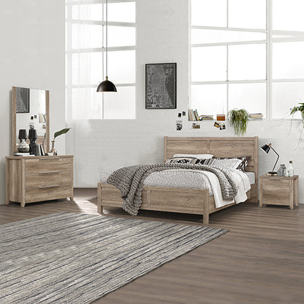 4 Pieces Bedroom Suite Natural Wood Like MDF Structure King Size Oak Colour Bed, Bedside Table & Dresser - ElectronX Plus