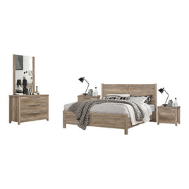 4 Pieces Bedroom Suite Natural Wood Like MDF Structure Queen Size Oak Colour Bed, Bedside Table & Dresser - ElectronX Plus