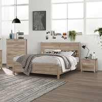 4 Pieces Bedroom Suite Natural Wood Like MDF Structure Double Size Oak Colour Bed, Bedside Table & Tallboy - ElectronX Plus