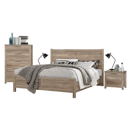 4 Pieces Bedroom Suite Natural Wood Like MDF Structure Double Size Oak Colour Bed, Bedside Table & Tallboy - ElectronX Plus