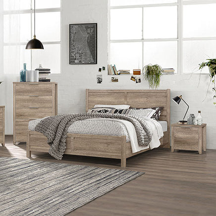 4 Pieces Bedroom Suite Natural Wood Like MDF Structure Queen Size Oak Colour Bed, Bedside Table & Tallboy - ElectronX Plus