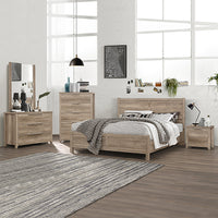 5 Pieces Bedroom Suite Natural Wood Like MDF Structure Queen Size Oak Colour Bed, Bedside Table, Tallboy & Dresser - ElectronX Plus