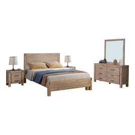 4 Pieces Bedroom Suite in Solid Wood Veneered Acacia Construction Timber Slat Queen Size Oak Colour Bed, Bedside Table & Dresser - ElectronX Plus