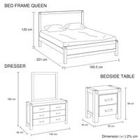 4 Pieces Bedroom Suite in Solid Wood Veneered Acacia Construction Timber Slat Queen Size Oak Colour Bed, Bedside Table & Dresser - ElectronX Plus