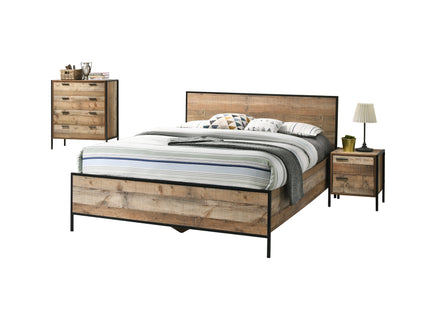 4 Pieces Bedroom Suite with Particle Board Contraction and Metal Legs Queen Size Oak Colour Bed, Bedside Table & Tallboy - ElectronX Plus