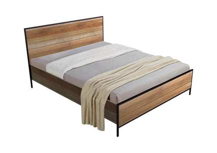 4 Pieces Bedroom Suite with Particle Board Contraction and Metal Legs Queen Size Oak Colour Bed, Bedside Table & Tallboy - ElectronX Plus