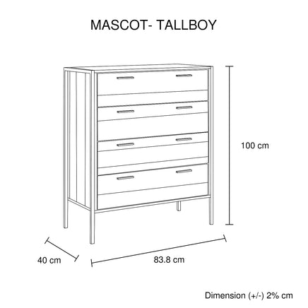 4 Pieces Bedroom Suite with Particle Board Contraction and Metal Legs Queen Size Oak Colour Bed, Bedside Table & Tallboy - ElectronX Plus