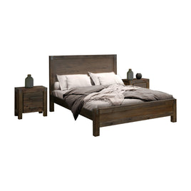 4 Pieces Bedroom Suite in Solid Wood Veneered Acacia Construction Timber Slat Double Size Chocolate Colour Bed, Bedside Table & Dresser - ElectronX Plus