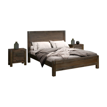 4 Pieces Bedroom Suite in Solid Wood Veneered Acacia Construction Timber Slat Double Size Chocolate Colour Bed, Bedside Table & Dresser - ElectronX Plus