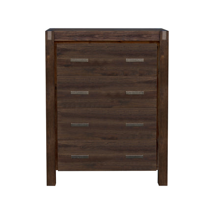 4 Pieces Bedroom Suite in Solid Wood Veneered Acacia Construction Timber Slat Double Size Chocolate Colour Bed, Bedside Table & Tallboy - ElectronX Plus