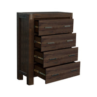 4 Pieces Bedroom Suite in Solid Wood Veneered Acacia Construction Timber Slat Double Size Chocolate Colour Bed, Bedside Table & Tallboy - ElectronX Plus