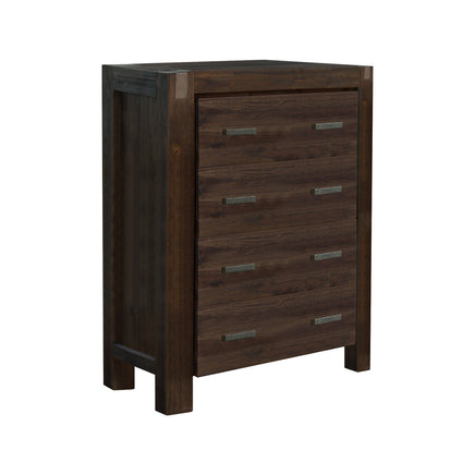 4 Pieces Bedroom Suite in Solid Wood Veneered Acacia Construction Timber Slat Queen Size Chocolate Colour Bed, Bedside Table & Tallboy - ElectronX Plus