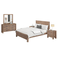 4 Pieces Bedroom Suite in Solid Wood Veneered Acacia Construction Timber Slat Single Size Oak Colour Bed, Bedside Table & Dresser - ElectronX Plus