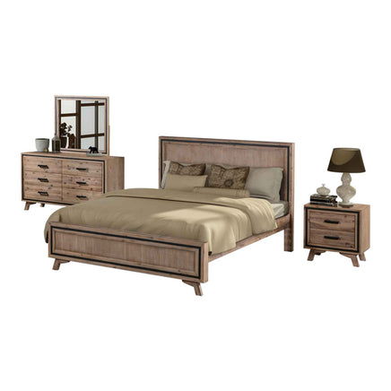 4 Pieces Bedroom Suite King Size Silver Brush in Acacia Wood Construction Bed, Bedside Table & Dresser - ElectronX Plus