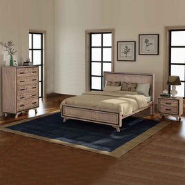 4 Pieces Bedroom Suite King Size Silver Brush in Acacia Wood Construction Bed, Bedside Table & Tallboy - ElectronX Plus