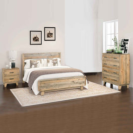 4 Pieces Bedroom Suite Double Size in Solid Wood Antique Design Light Brown Bed, Bedside Table & Tallboy - ElectronX Plus