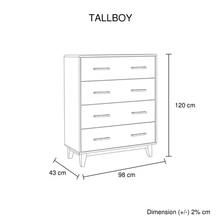 4 Pieces Bedroom Suite Double Size in Solid Wood Antique Design Light Brown Bed, Bedside Table & Tallboy - ElectronX Plus