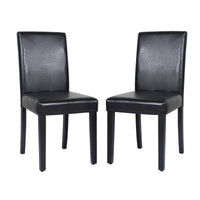 2x Wooden Frame Black Leatherette Dining Chairs with Solid Pine Legs - ElectronX Plus