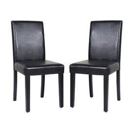 2x Wooden Frame Black Leatherette Dining Chairs with Solid Pine Legs - ElectronX Plus