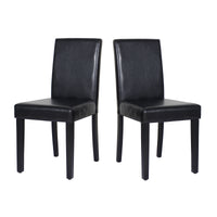 2x Wooden Frame Black Leatherette Dining Chairs with Solid Pine Legs - ElectronX Plus