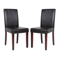 2x Wooden Frame Brown Leatherette Dining Chairs with Solid Pine Legs - ElectronX Plus