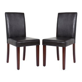 2x Wooden Frame Brown Leatherette Dining Chairs with Solid Pine Legs - ElectronX Plus