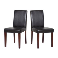 2x Wooden Frame Brown Leatherette Dining Chairs with Solid Pine Legs - ElectronX Plus