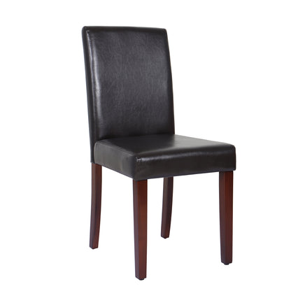 2x Wooden Frame Brown Leatherette Dining Chairs with Solid Pine Legs - ElectronX Plus