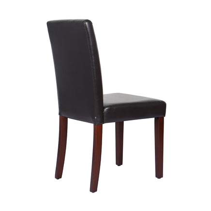 2x Wooden Frame Brown Leatherette Dining Chairs with Solid Pine Legs - ElectronX Plus