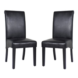 2x Wooden Frame Black Leatherette Dining Chairs with Solid Pine Legs - ElectronX Plus