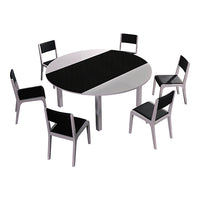 7 Pieces Dining Suite Dining Table & 6X Chairs in Round Shape High Glossy MDF Wooden Base Combination of Black & White ColouX - ElectronX Plus