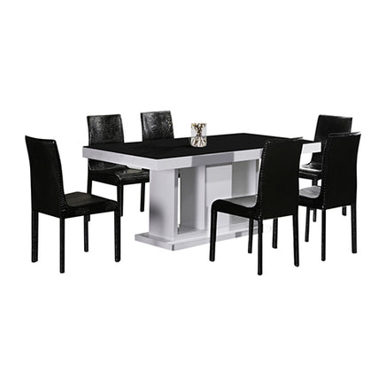 7 Pieces Dining Suite Dining Table & 6X  Black Chairs in Rectangular Shape High Glossy MDF Wooden Base Combination of Black & White Colour - ElectronX Plus