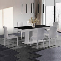 7 Pieces Dining Suite Dining Table & 6X  White Chairs in Rectangular Shape High Glossy MDF Wooden Base Combination of Black & White Colour - ElectronX Plus