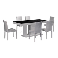 7 Pieces Dining Suite Dining Table & 6X  White Chairs in Rectangular Shape High Glossy MDF Wooden Base Combination of Black & White Colour - ElectronX Plus