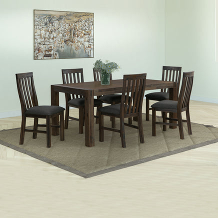 7 Pieces Dining Suite 180cm Medium Size Dining Table & 6X Chairs with Solid Acacia Wooden Base in Chocolate Colour - ElectronX Plus