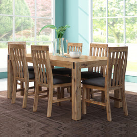 7 Pieces Dining Suite 180cm Medium Size Dining Table & 6X Chairs with Solid Acacia Wooden Base in Oak Colour - ElectronX Plus