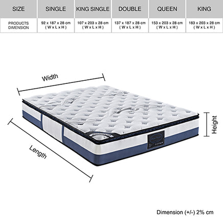 Queen Mattress Latex Pillow Top Pocket Spring Foam Medium Firm Bed - ElectronX Plus