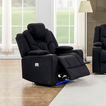 Electric Recliner Stylish Rhino Fabric Black 1 Seater Lounge Armchair with LED Features - ElectronX Plus