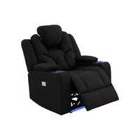 Electric Recliner Stylish Rhino Fabric Black 1 Seater Lounge Armchair with LED Features - ElectronX Plus