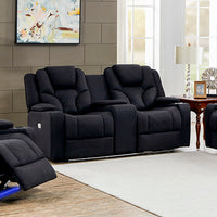 Electric Recliner Stylish Rhino Fabric Black Couch 2 Seater Lounge with LED Features - ElectronX Plus