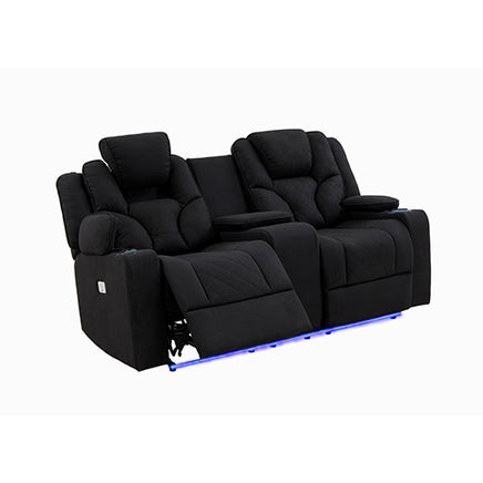 Electric Recliner Stylish Rhino Fabric Black Couch 2 Seater Lounge with LED Features - ElectronX Plus