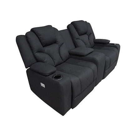 Electric Recliner Stylish Rhino Fabric Black Couch 2 Seater Lounge with LED Features - ElectronX Plus