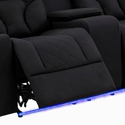 Electric Recliner Stylish Rhino Fabric Black Couch 2 Seater Lounge with LED Features - ElectronX Plus