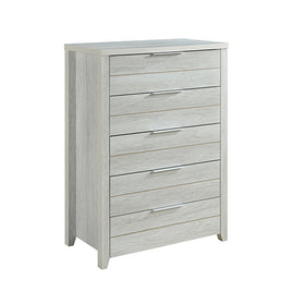 Tallboy with 5 Storage Drawers Natural Wood like MDF in White Ash Colour - ElectronX Plus