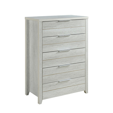 Tallboy with 5 Storage Drawers Natural Wood like MDF in White Ash Colour - ElectronX Plus