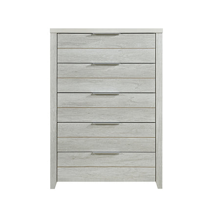 Tallboy with 5 Storage Drawers Natural Wood like MDF in White Ash Colour - ElectronX Plus