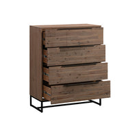 Tallboy with 4 Storage Drawers Assembled Solid Acacia Wooden Construction in Tea Colour - ElectronX Plus