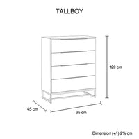 Tallboy with 4 Storage Drawers Assembled Solid Acacia Wooden Construction in Tea Colour - ElectronX Plus