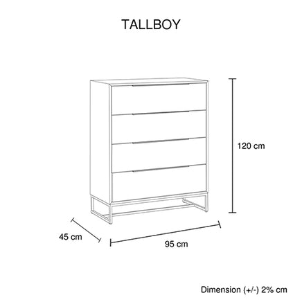 Tallboy with 4 Storage Drawers Assembled Solid Acacia Wooden Construction in Tea Colour - ElectronX Plus