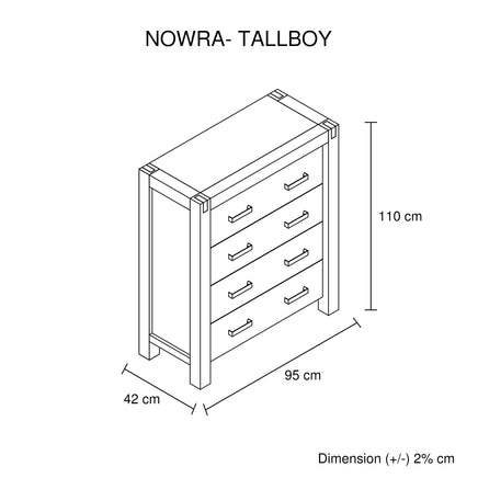 Tallboy with 4 Storage Drawers Solid Wooden Assembled in Chocolate Colour - ElectronX Plus